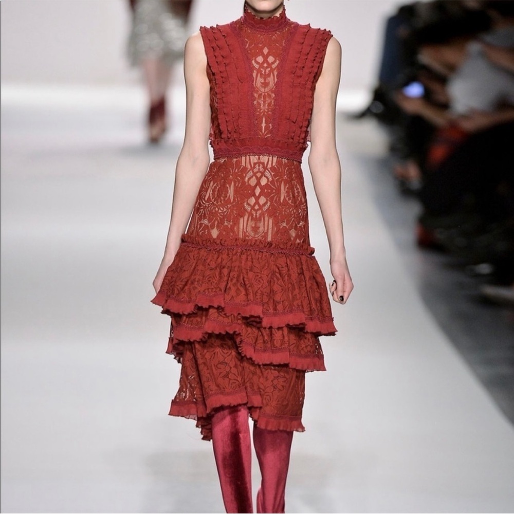 Jonathan Simkhai Red Lace Tower Tiered Cocktail Dress Size 4